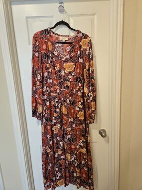 Westbound Red and Yellow Floral V-Neck Maxi Dress